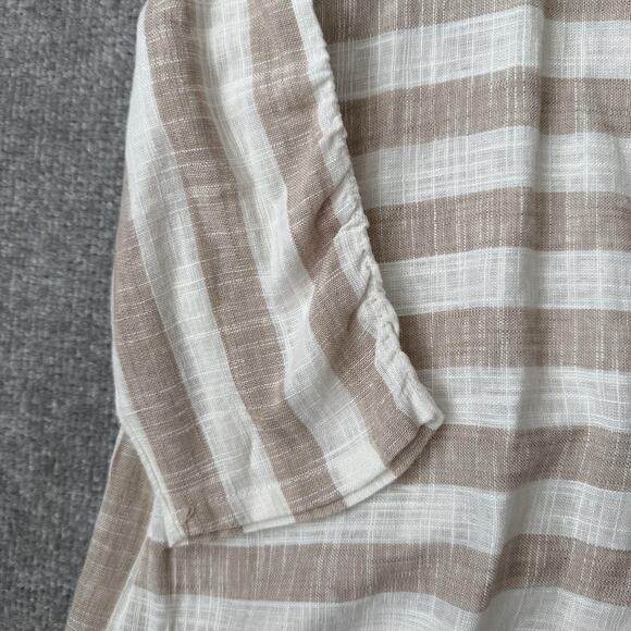 Soft Surroundings Shirt Womens Small Tan White Stripe Linen Blend 3/4 Sleeve - Picture 3 of 11